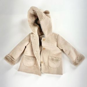 Zara baby faux fur suede hooded bear coat 6-9